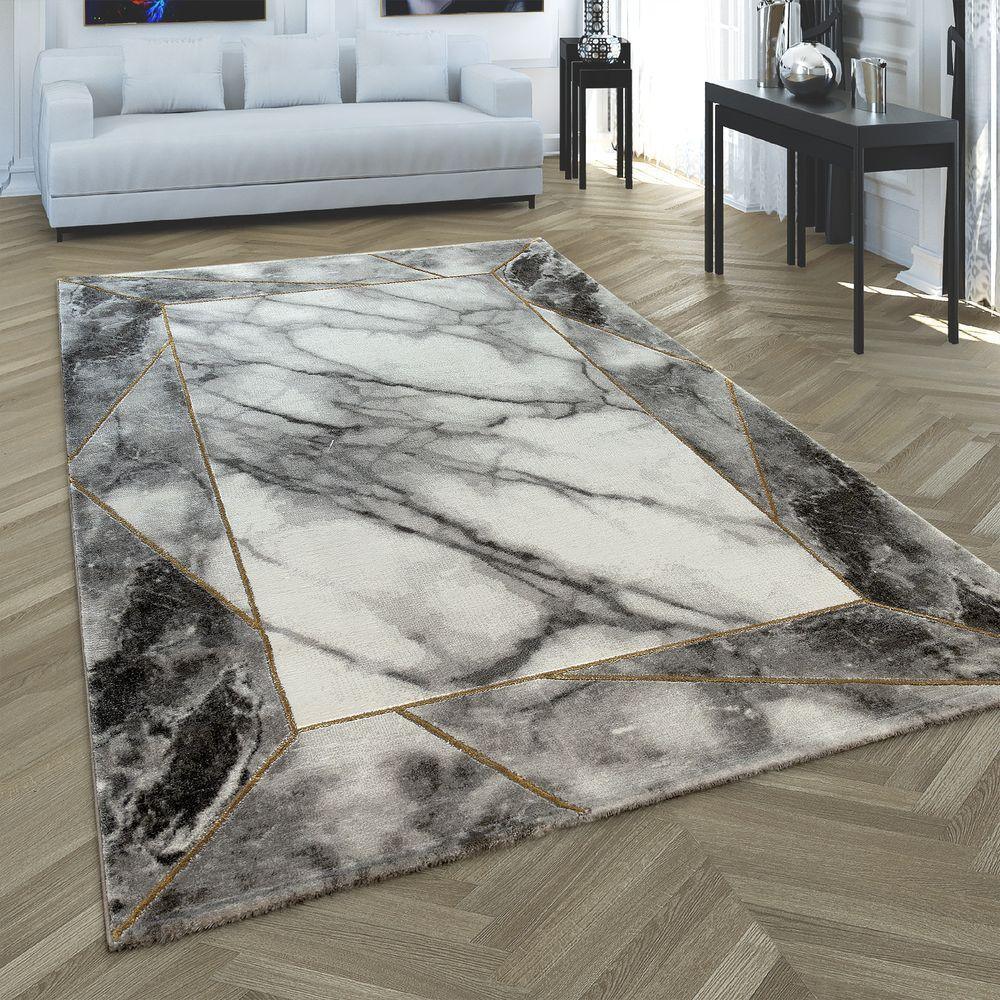 Area Rug Marble Pattern Hardwearing in Grey Gold Beige RugYourHome
