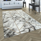 Area Rug Marble Pattern Hardwearing in Grey Gold Cream - House of Avana