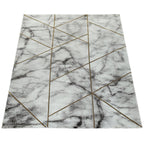 Area Rug Marble Pattern Hardwearing in Grey Gold Cream RugYourHome