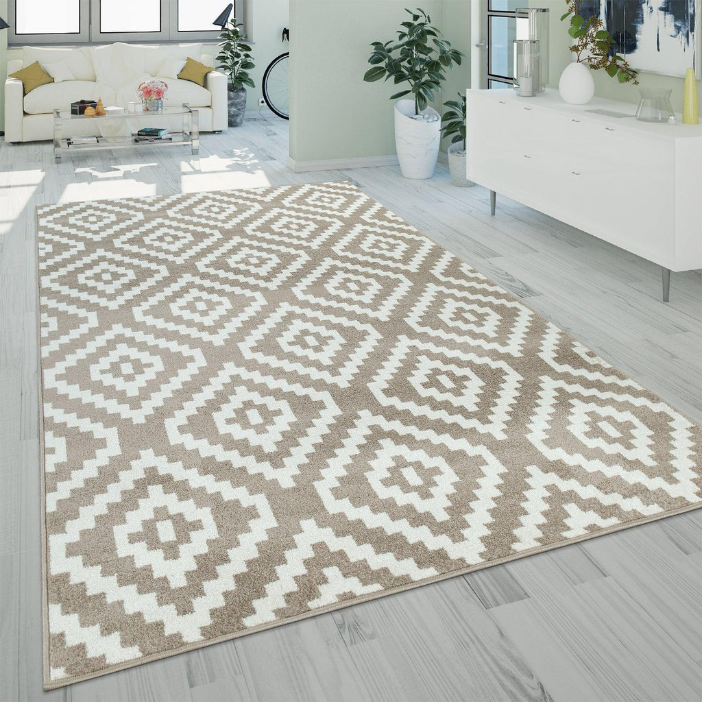Area Rug Stella Moroccan Diamond Pattern - Pastel Beige White - House of Avana