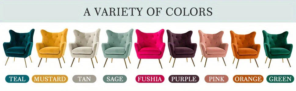 Velvet Wingback Arm Chair with Luxurious Upholstery, dimensions view - House Of Avana