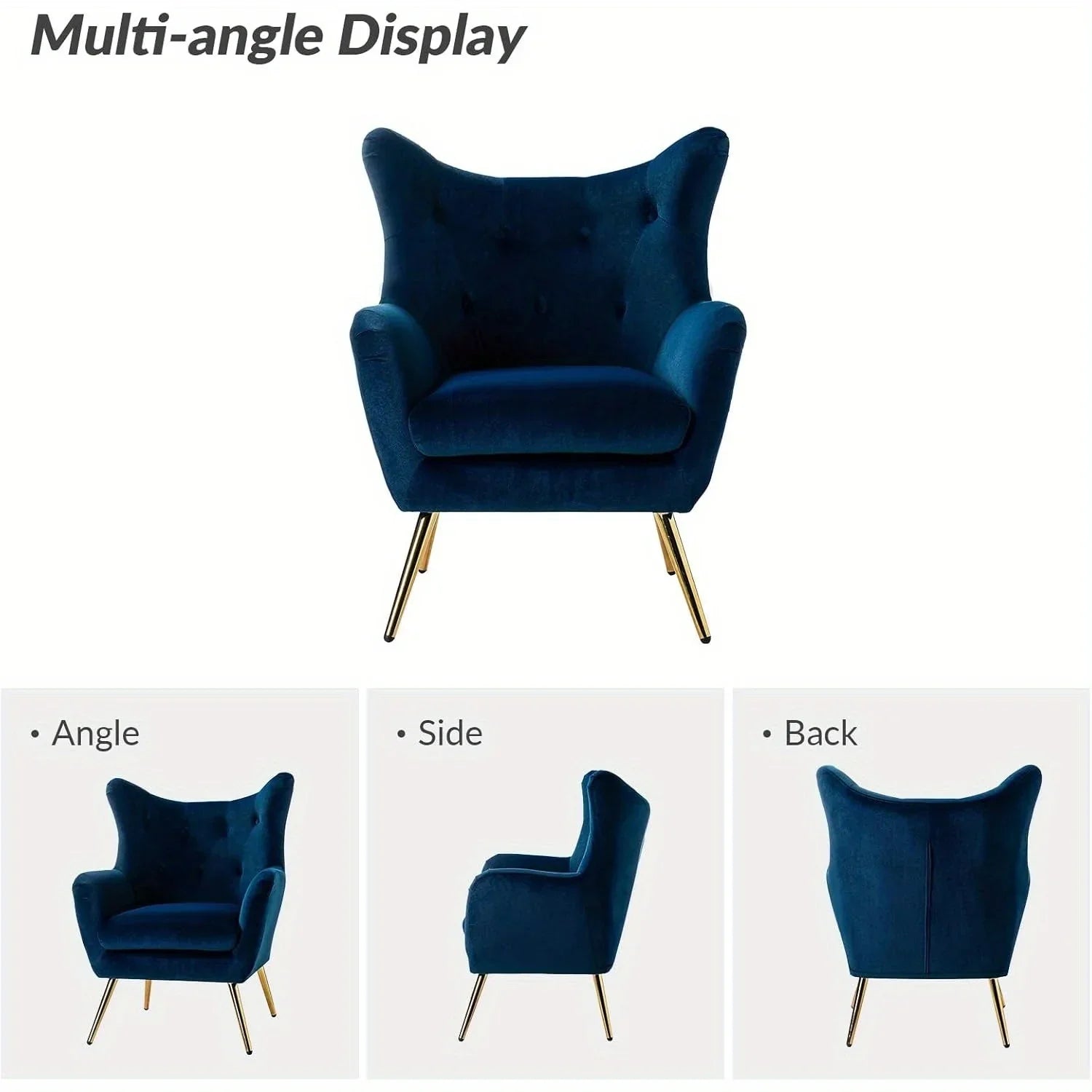 Velvet Wingback Arm Chair with Luxurious Upholstery, angled view - House Of Avana