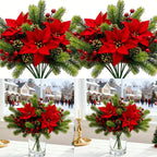 Artificial Flowers, Poinsettia Set of Branches with Pine - House Of Avana