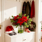 Artificial Flowers, Poinsettia Set of Branches with Pine - House Of Avana