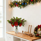 Artificial Flowers, Poinsettia Set of Branches with Pine - House Of Avana