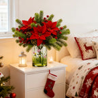 Artificial Flowers, Poinsettia Set of Branches with Pine - House Of Avana