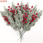 SHARKBEE 18pcs Artificial Pine Branches with Red Berry Picks 27.94cm Winter Christmas Greenery Fake Juniper Leaves Norfolk Pine Stems Needles for Craft Wreath Garland Vase House Of Avana