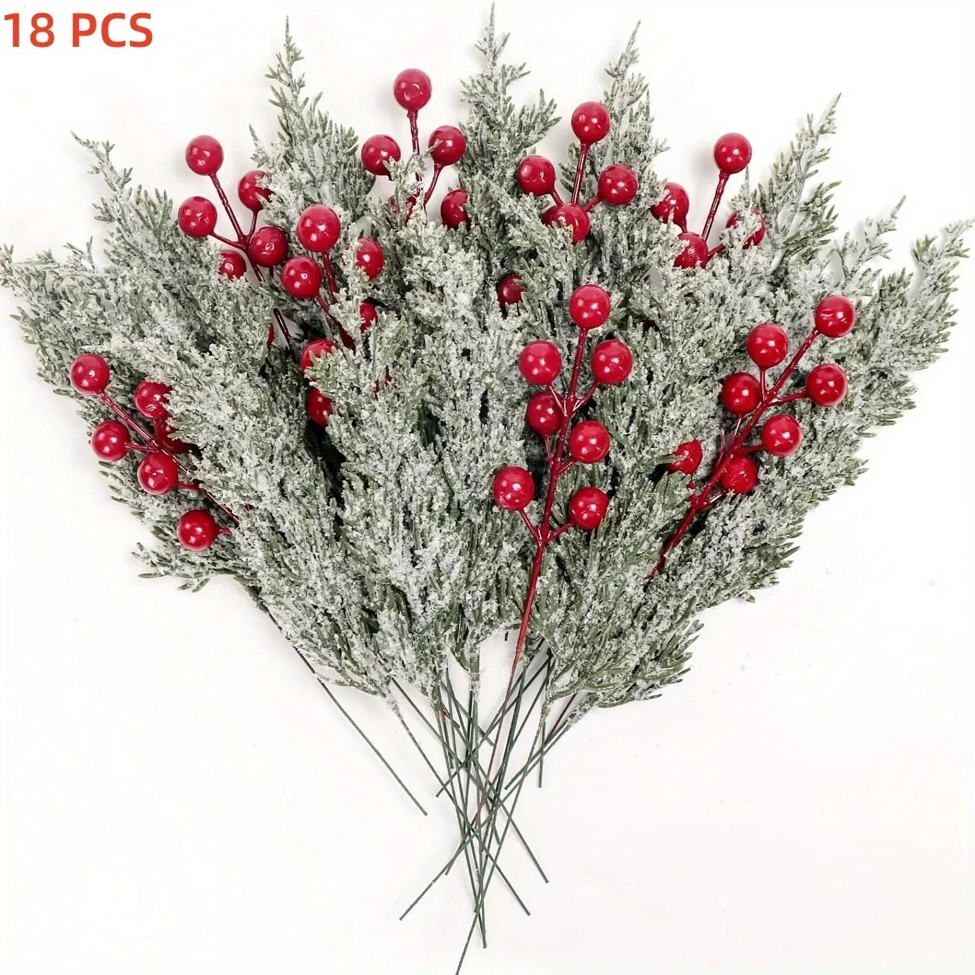 SHARKBEE 18pcs Artificial Pine Branches with Red Berry Picks 27.94cm Winter Christmas Greenery Fake Juniper Leaves Norfolk Pine Stems Needles for Craft Wreath Garland Vase House Of Avana