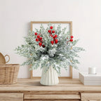 SHARKBEE 18pcs Artificial Pine Branches with Red Berry Picks 27.94cm Winter Christmas Greenery Fake Juniper Leaves Norfolk Pine Stems Needles for Craft Wreath Garland Vase House Of Avana