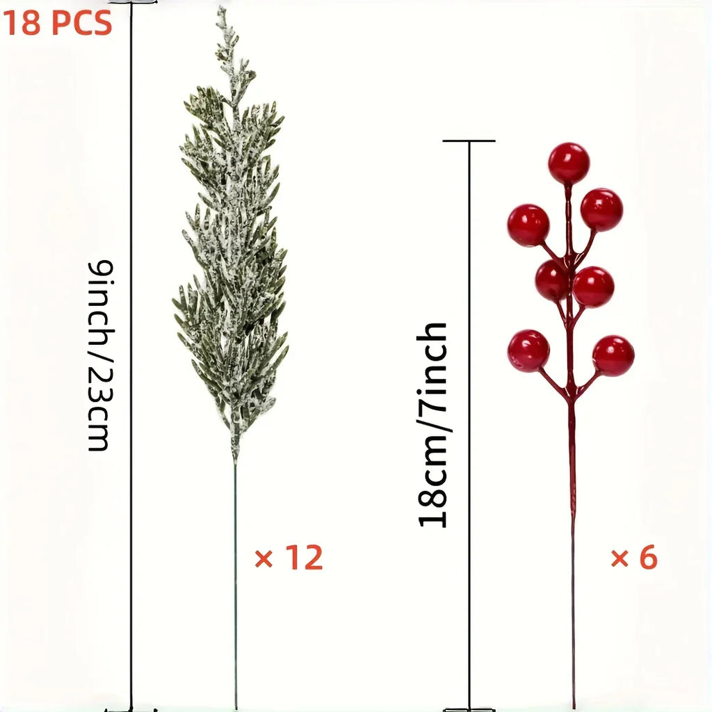 SHARKBEE 18pcs Artificial Pine Branches with Red Berry Picks 27.94cm Winter Christmas Greenery Fake Juniper Leaves Norfolk Pine Stems Needles for Craft Wreath Garland Vase House Of Avana