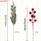 SHARKBEE 18pcs Artificial Pine Branches with Red Berry Picks 27.94cm Winter Christmas Greenery Fake Juniper Leaves Norfolk Pine Stems Needles for Craft Wreath Garland Vase House Of Avana