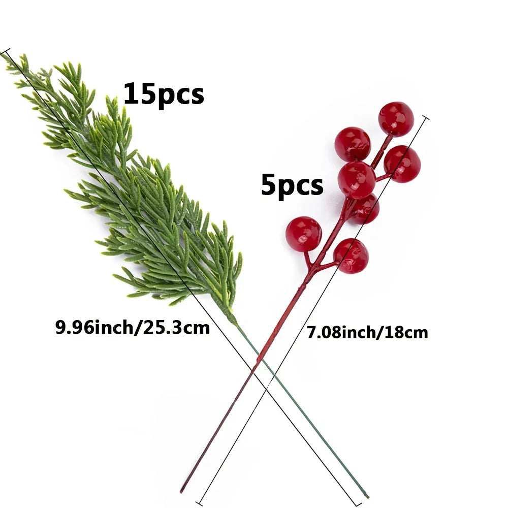 20pcs FREYSITE Artificial Pine Branches with Red Berries - 25.3cm Realistic Faux Evergreen Norfolk Pine & Cypress Stems, Lush Green Needles & Berry Stems for DIY Garland, Wreaths, Tabletop Centerpieces, Fireplace Mantel Decor House Of Avana