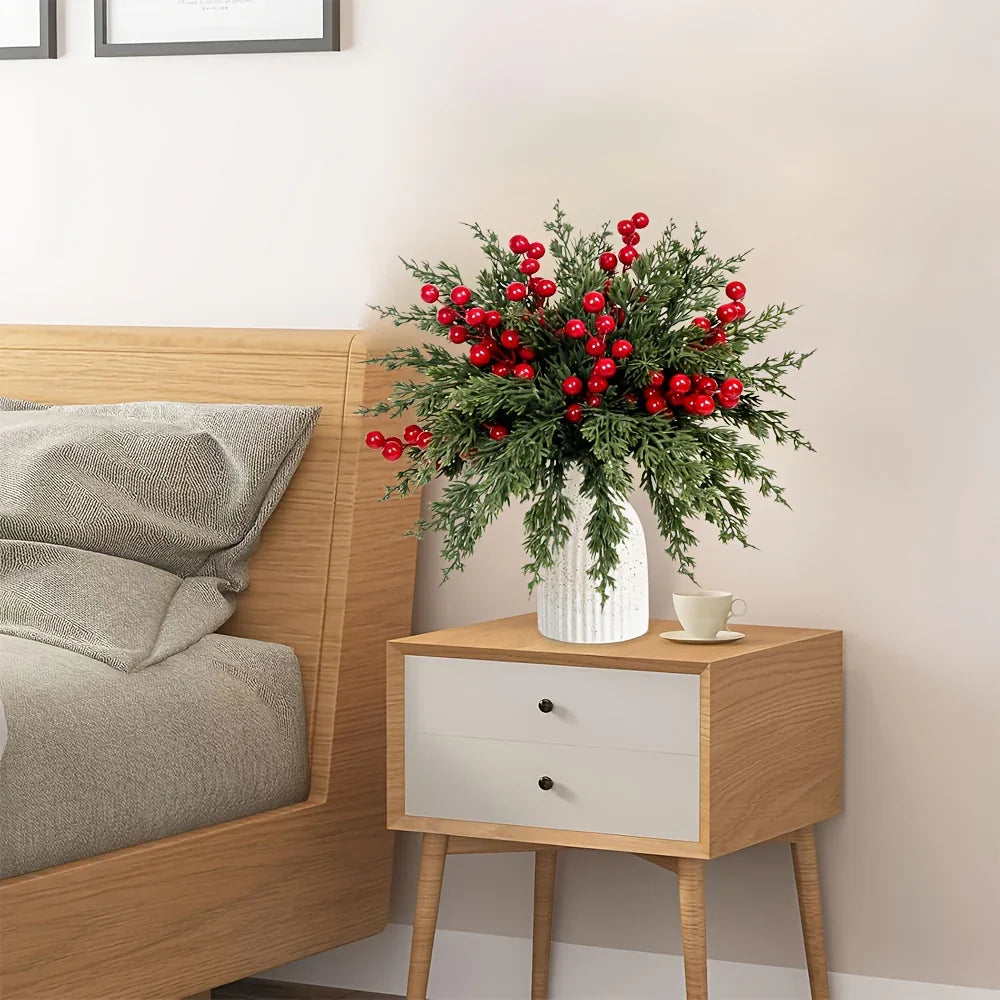 20pcs FREYSITE Artificial Pine Branches with Red Berries - 25.3cm Realistic Faux Evergreen Norfolk Pine & Cypress Stems, Lush Green Needles & Berry Stems for DIY Garland, Wreaths, Tabletop Centerpieces, Fireplace Mantel Decor House Of Avana