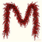 Artificial Poinsettia Garland 2-pack Faux Holly Ivy Vine, angled view - House Of Avana