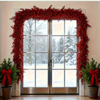 Artificial Poinsettia Garland 2-pack Faux Holly Ivy Vine, side view - House Of Avana