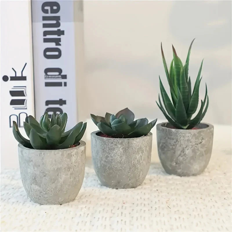 Green artificial succulents in concrete pots, low-maintenance decor - House of Avana