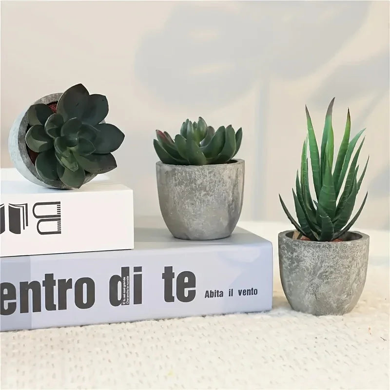 Green artificial succulents in concrete pots, low-maintenance decor - House of Avana