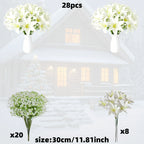 28 piece artificial flower set with white lilies and babys breath for wedding and home decoration