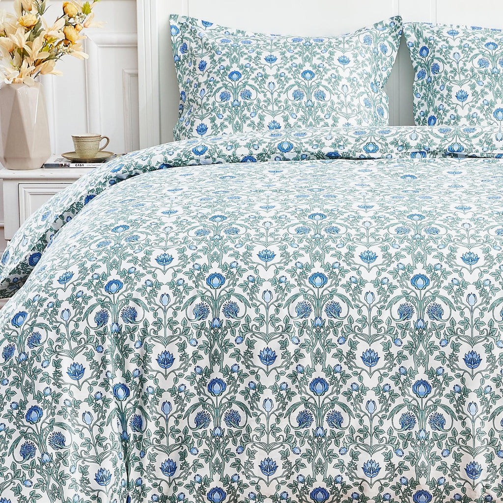 Arts & Crafts Floral Printed Duvet Set, front view - House Of Avana