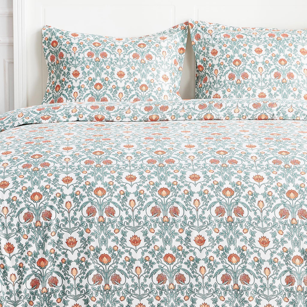Arts & Crafts Floral Printed Duvet Set, back view - House Of Avana