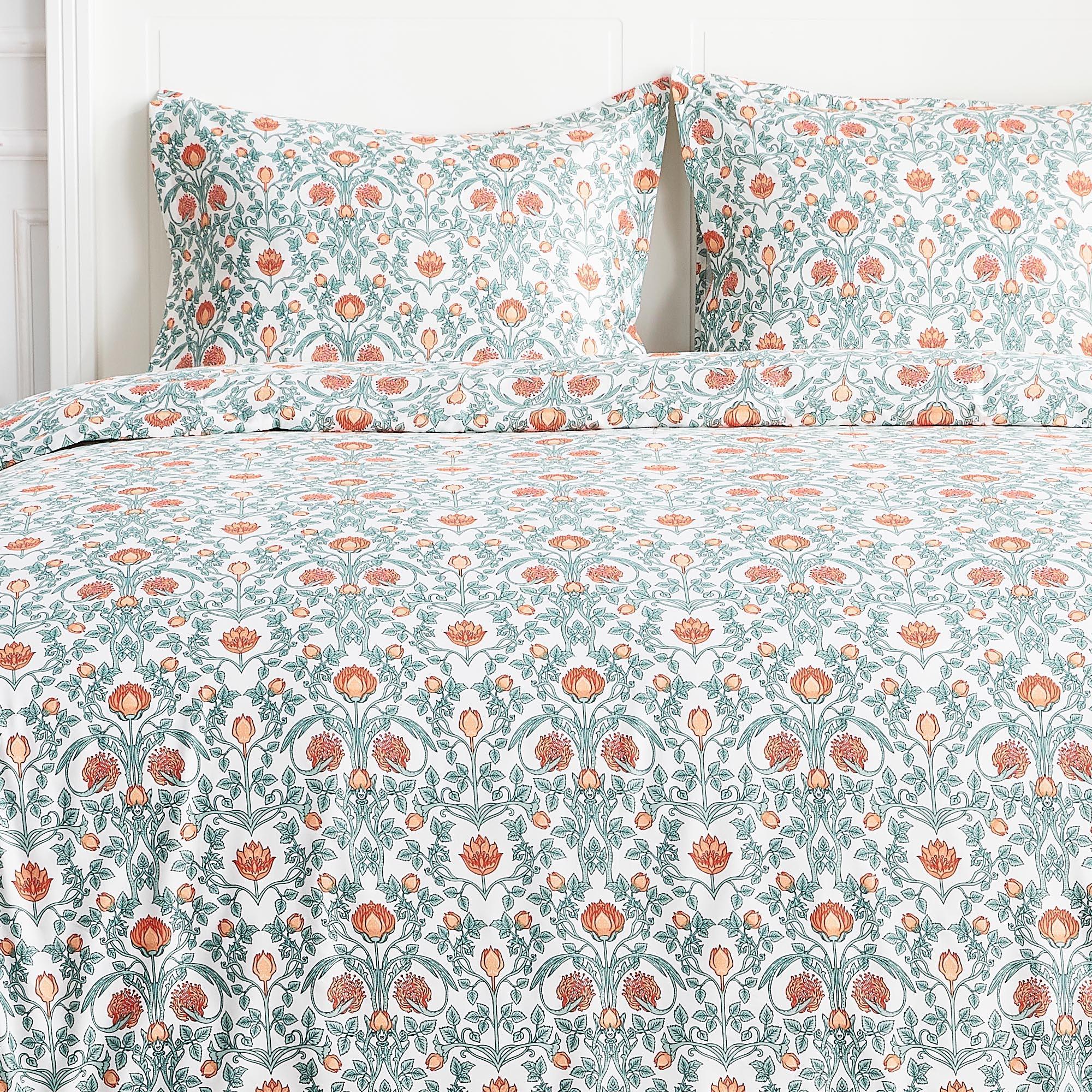 Arts & Crafts Floral Printed Duvet Set, back view - House Of Avana
