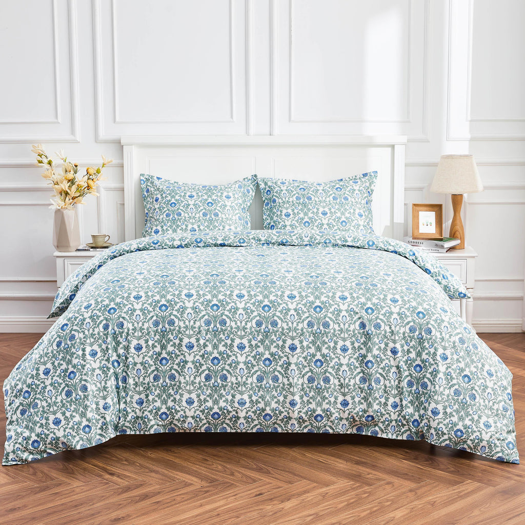 Arts & Crafts Floral Printed Duvet Set, angled view - House Of Avana