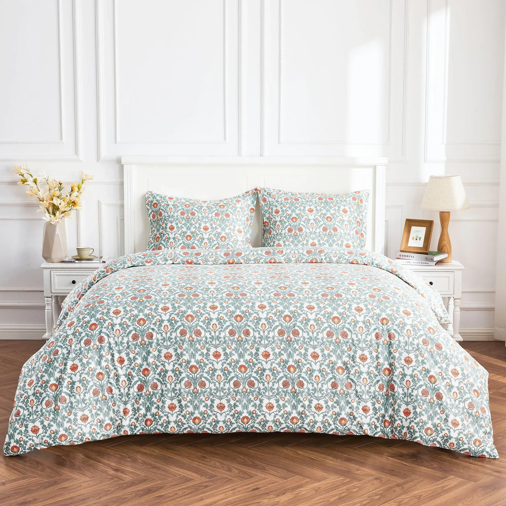 Arts & Crafts Floral Printed Duvet Set, angled view - House Of Avana