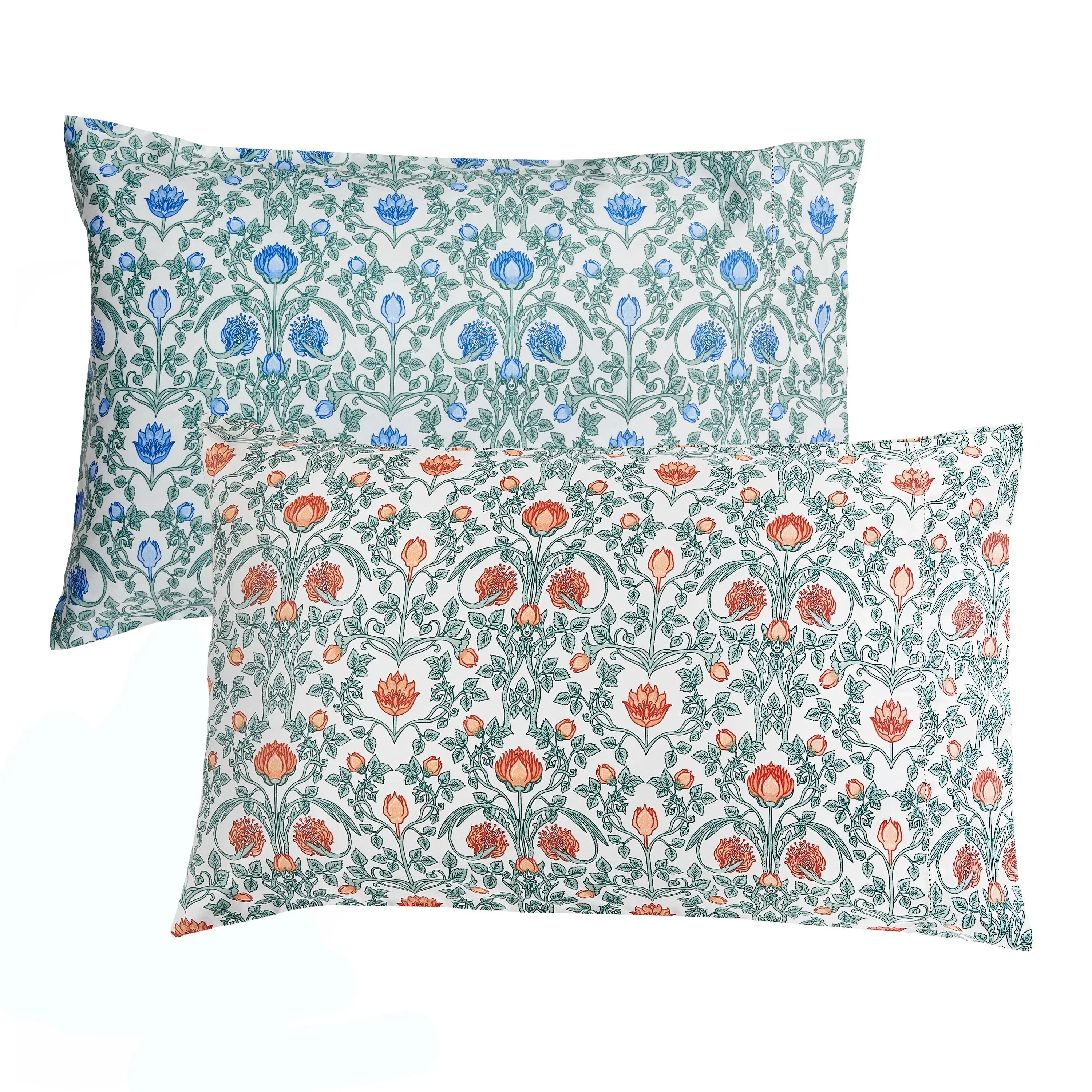 Arts & Crafts Floral Printed Pillowcase Pair, front view - House Of Avana