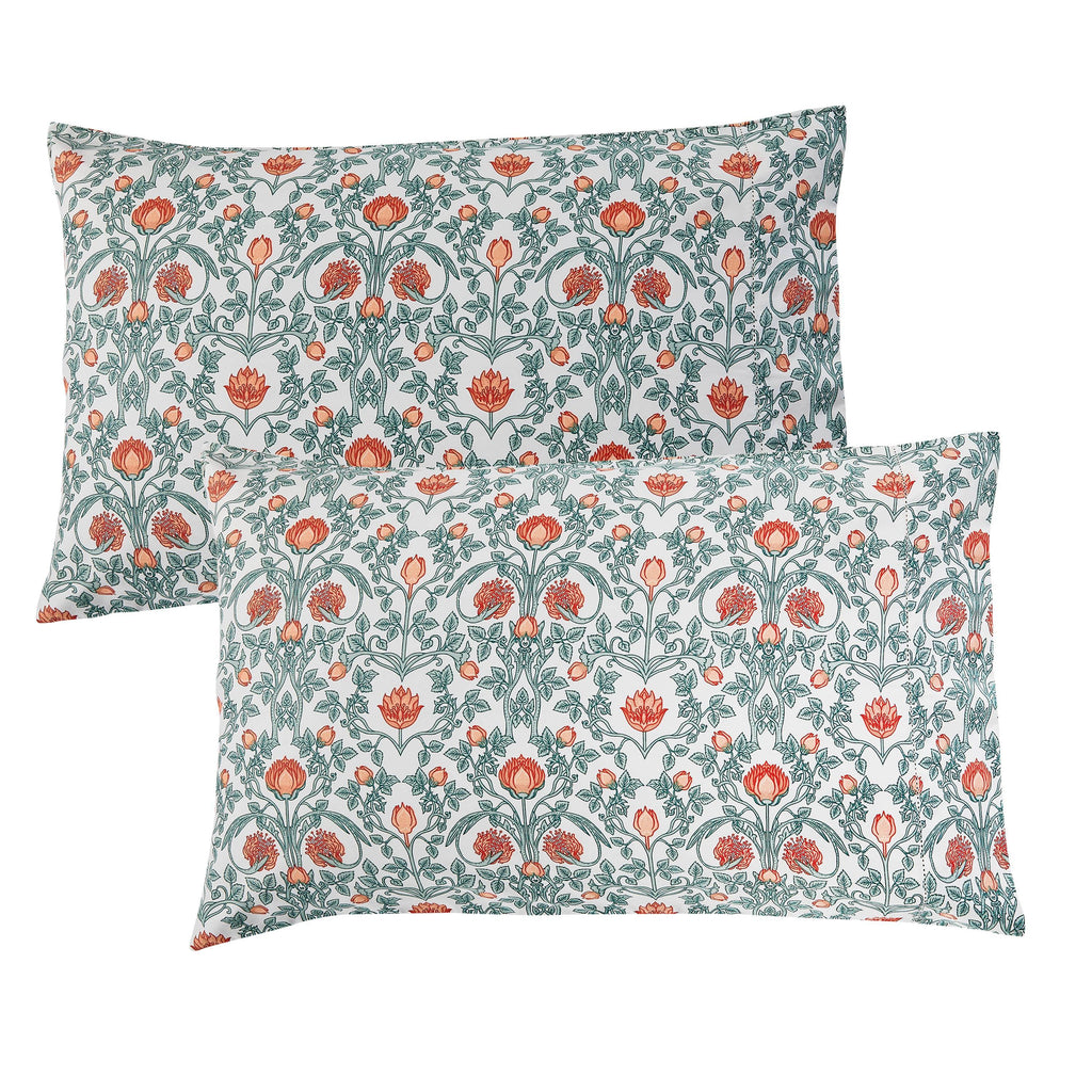Arts & Crafts Floral Printed Pillowcase Pair, close-up view - House Of Avana