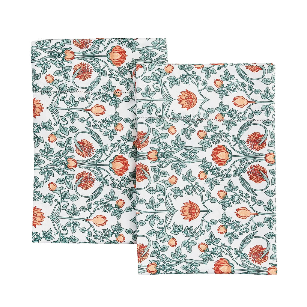 Arts & Crafts Floral Printed Pillowcase Pair, back view - House Of Avana