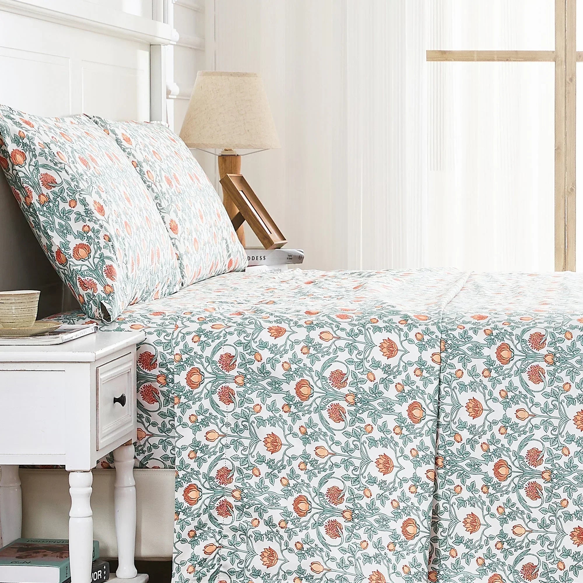 Arts & Crafts Floral Printed Pillowcase Pair, angled view - House Of Avana