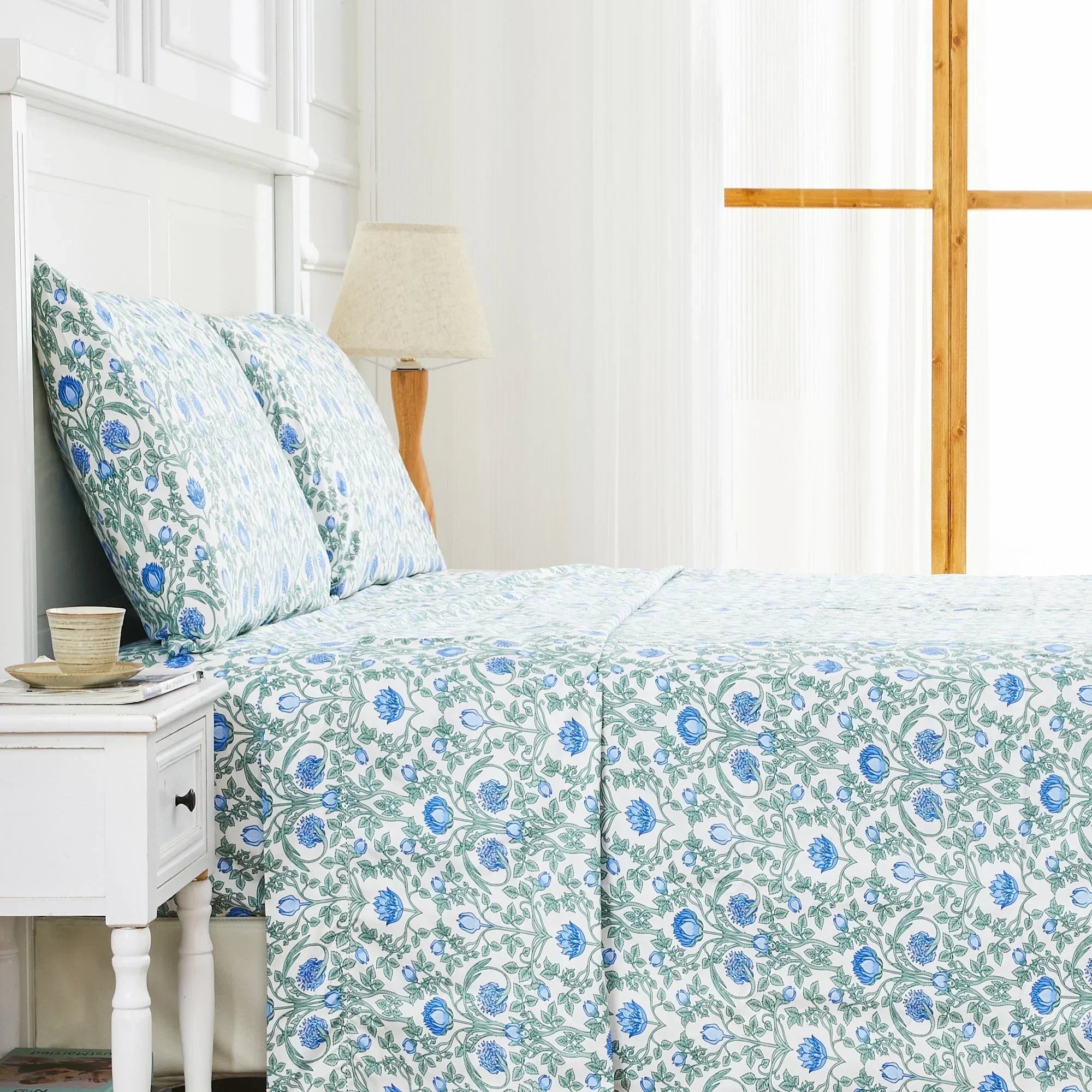 Arts & Crafts Floral Printed Pillowcase Pair, angled view - House Of Avana