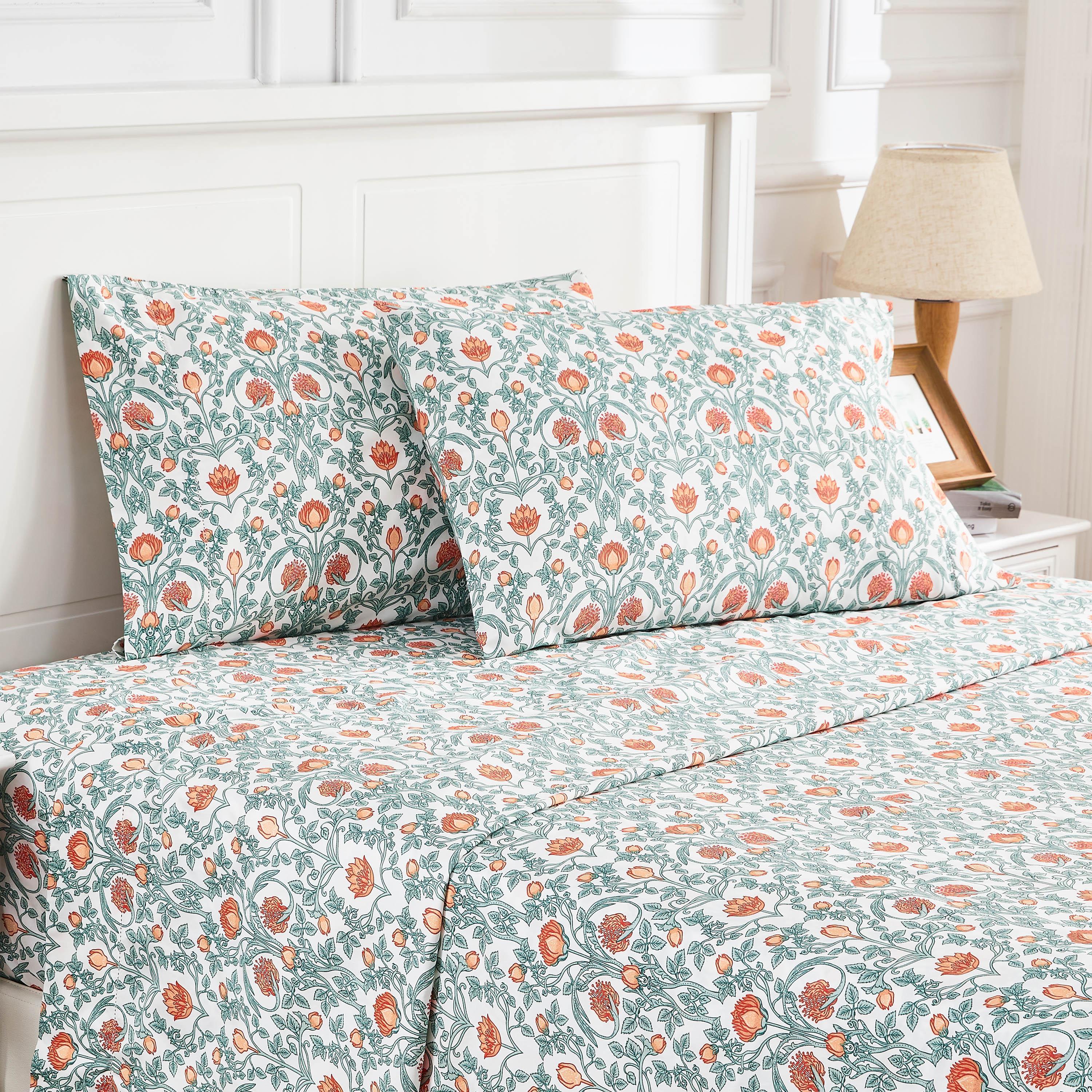 Arts & Crafts Floral Printed Sheet Set, front view - House Of Avana