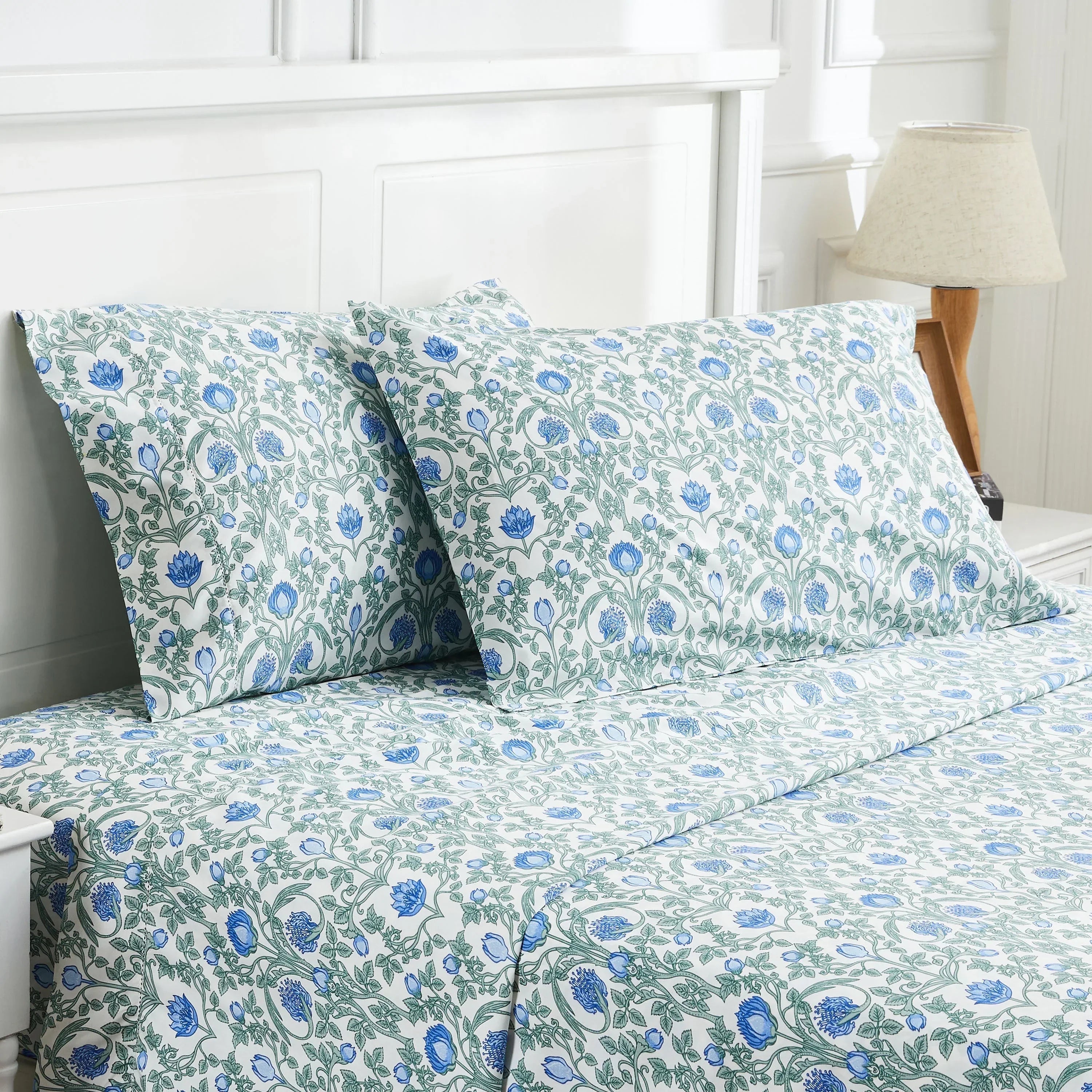 Arts & Crafts Floral Printed Sheet Set, back view - House Of Avana