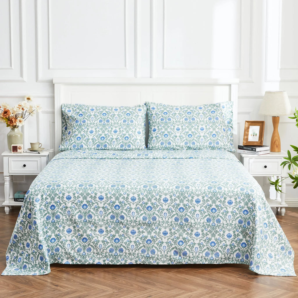 Arts & Crafts Floral Printed Sheet Set, detail shot - House Of Avana