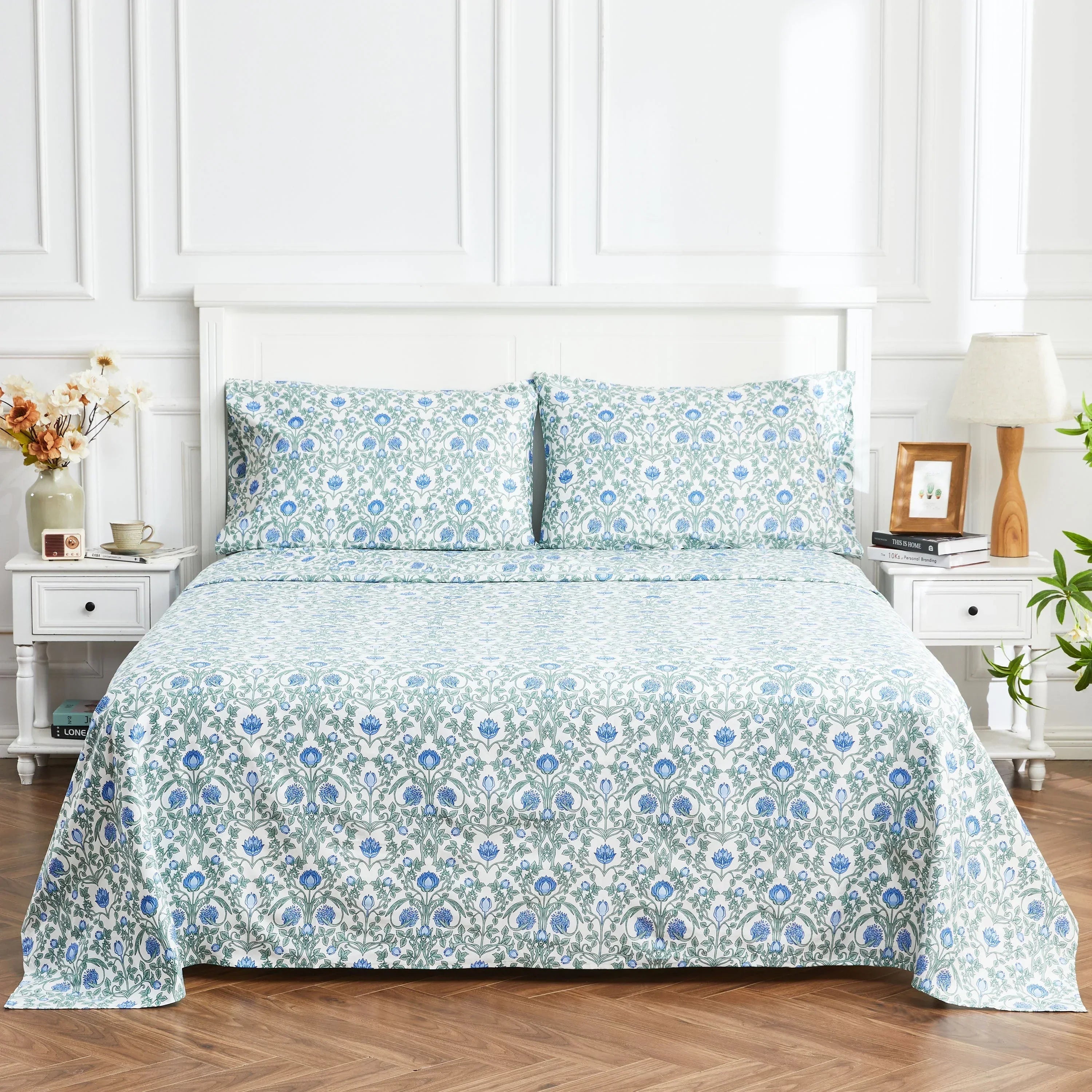 Arts & Crafts Floral Printed Sheet Set, detail shot - House Of Avana