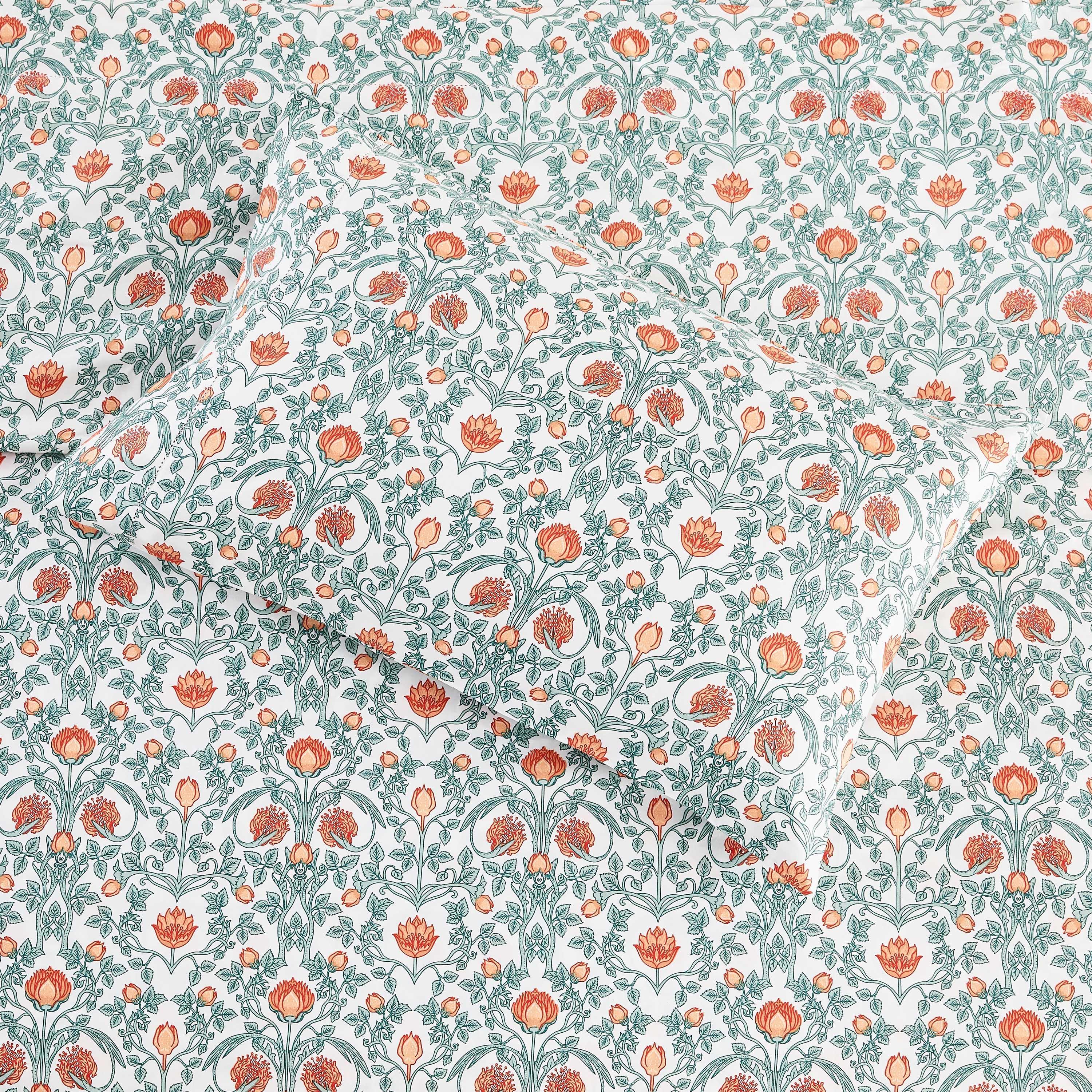 Arts & Crafts Floral Printed Sheet Set, angled view - House Of Avana