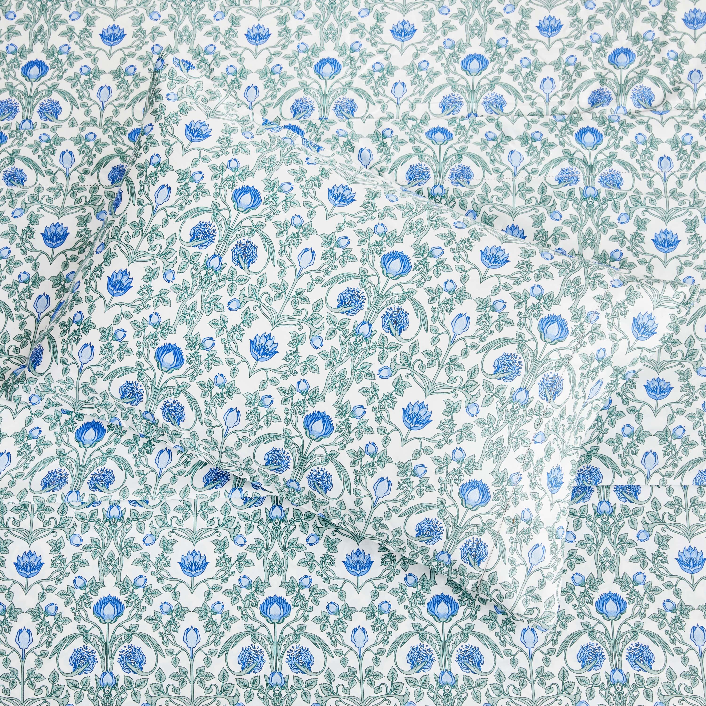 Arts & Crafts Floral Printed Sheet Set, angled view - House Of Avana