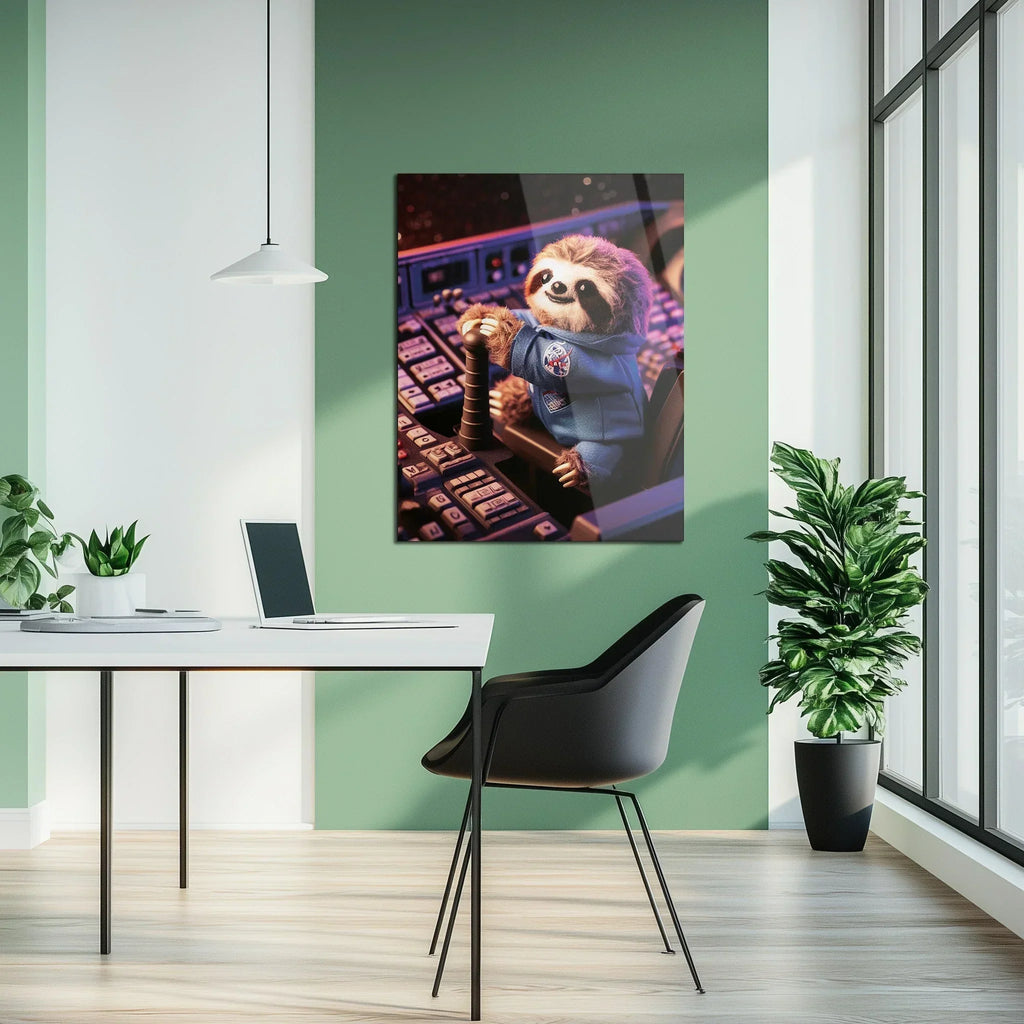 Astronaut Sloth Glass Wall Art – Cute Space Explorer Uv Print Design-kafcd047, front view - House Of Avana