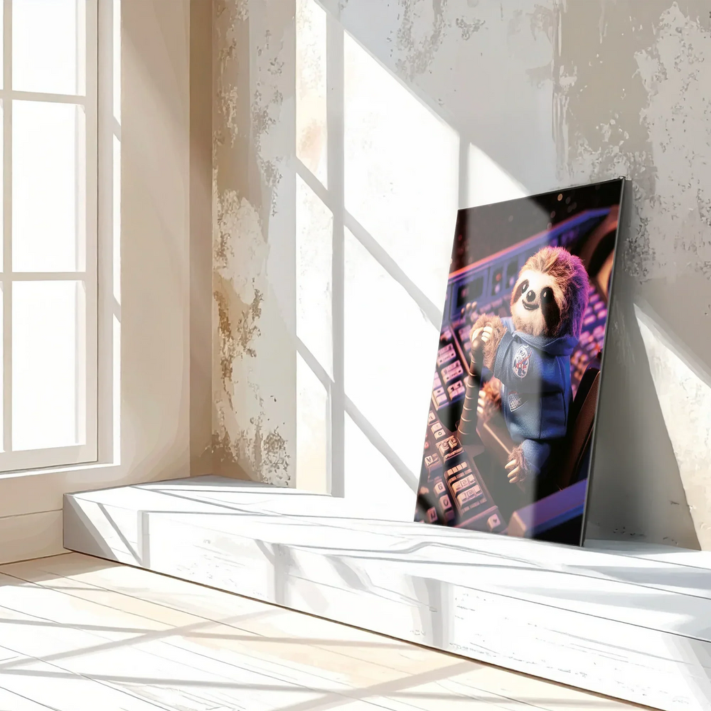 Astronaut Sloth Glass Wall Art – Cute Space Explorer UV Print Design-KAFCD047 Peony Atelier