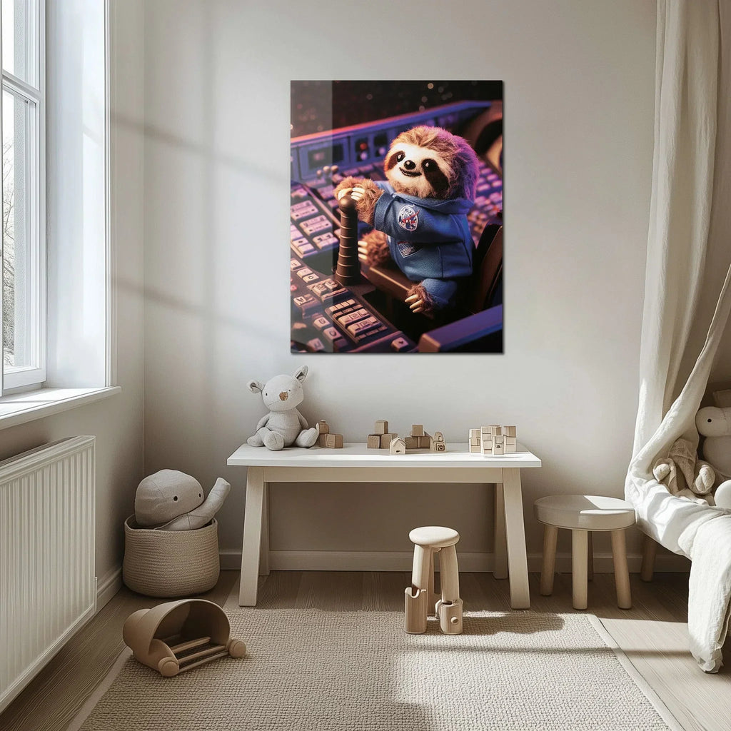 Astronaut Sloth Glass Wall Art – Cute Space Explorer Uv Print Design-kafcd047, top view - House Of Avana