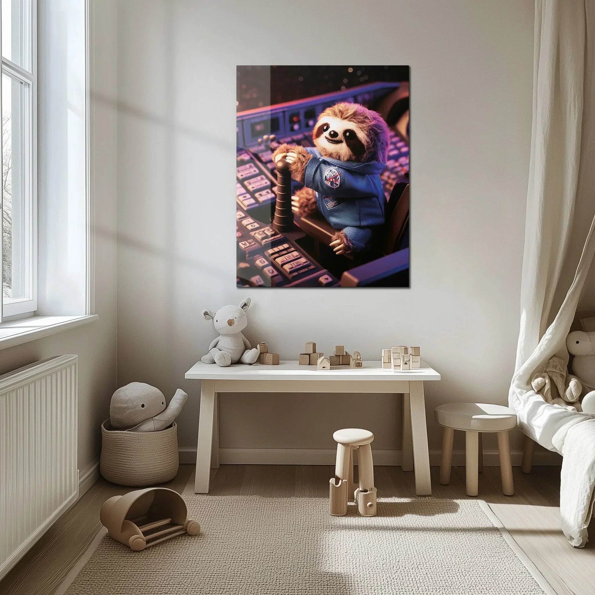 Astronaut Sloth Glass Wall Art – Cute Space Explorer Uv Print Design-kafcd047, top view - House Of Avana