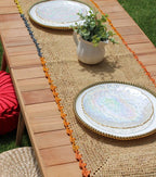 Aura Raffia Table Runner, Colorful Edge Tabletop, front view - House Of Avana