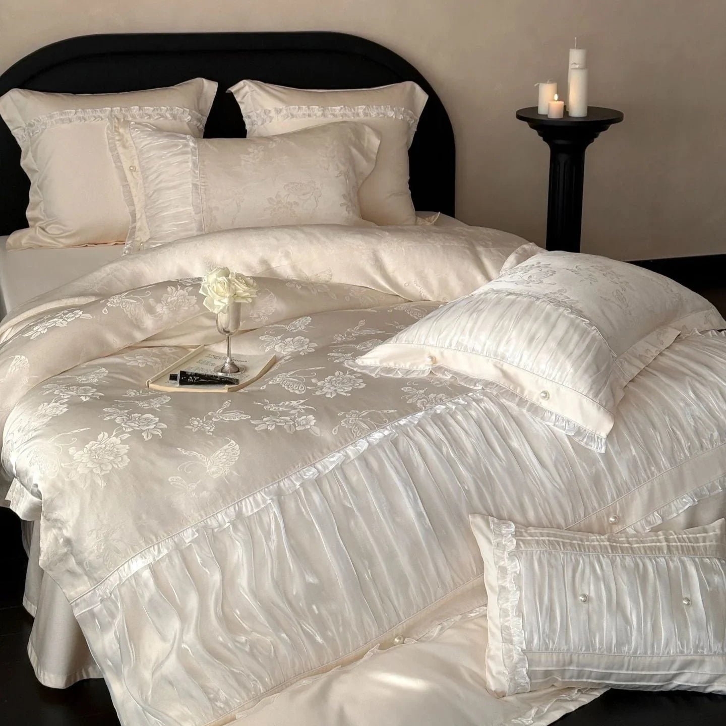 Aurora Lace Floral TENCEL™ Bedding Set / Beige Ever Lasting