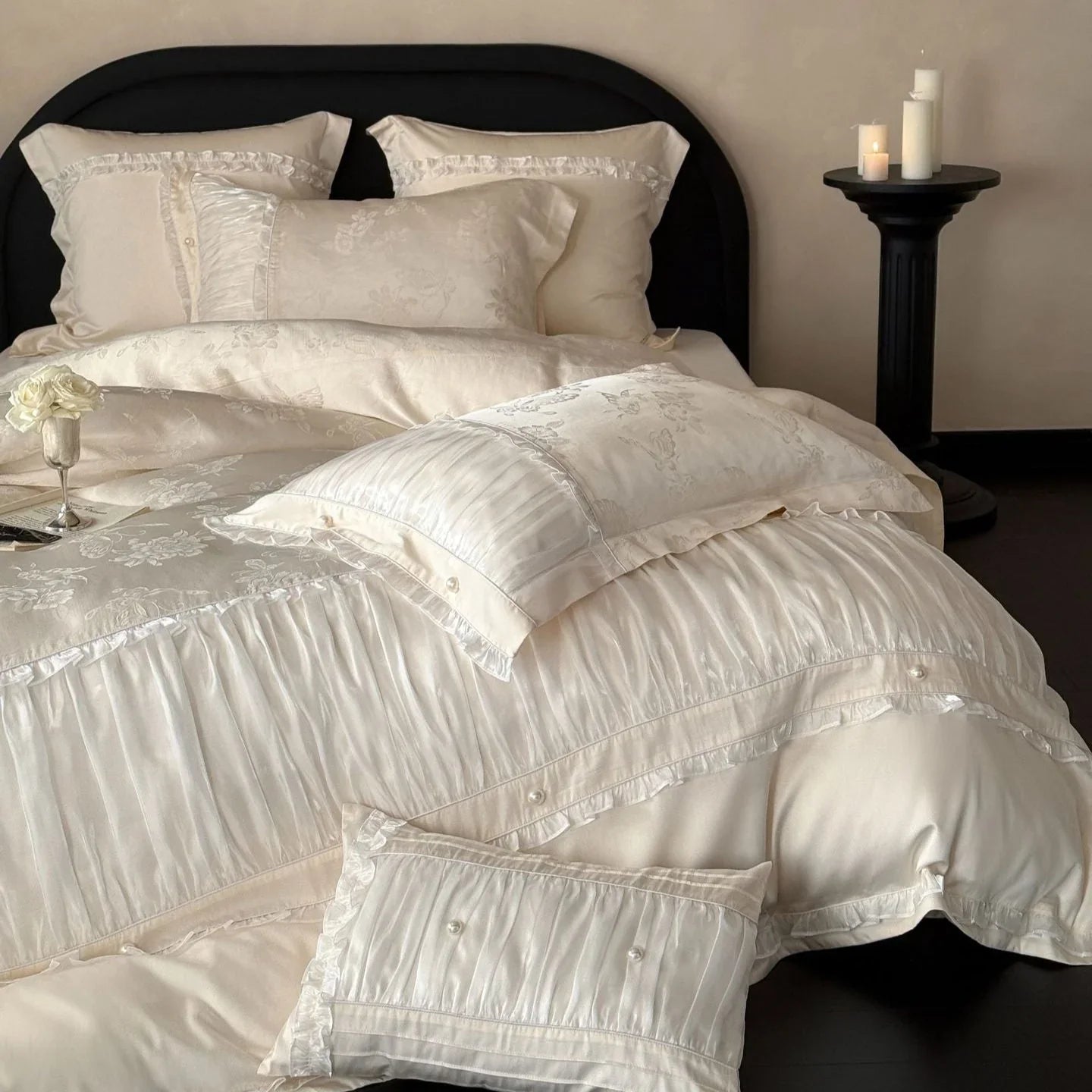 Aurora Lace Floral TENCEL™ Bedding Set / Beige Ever Lasting