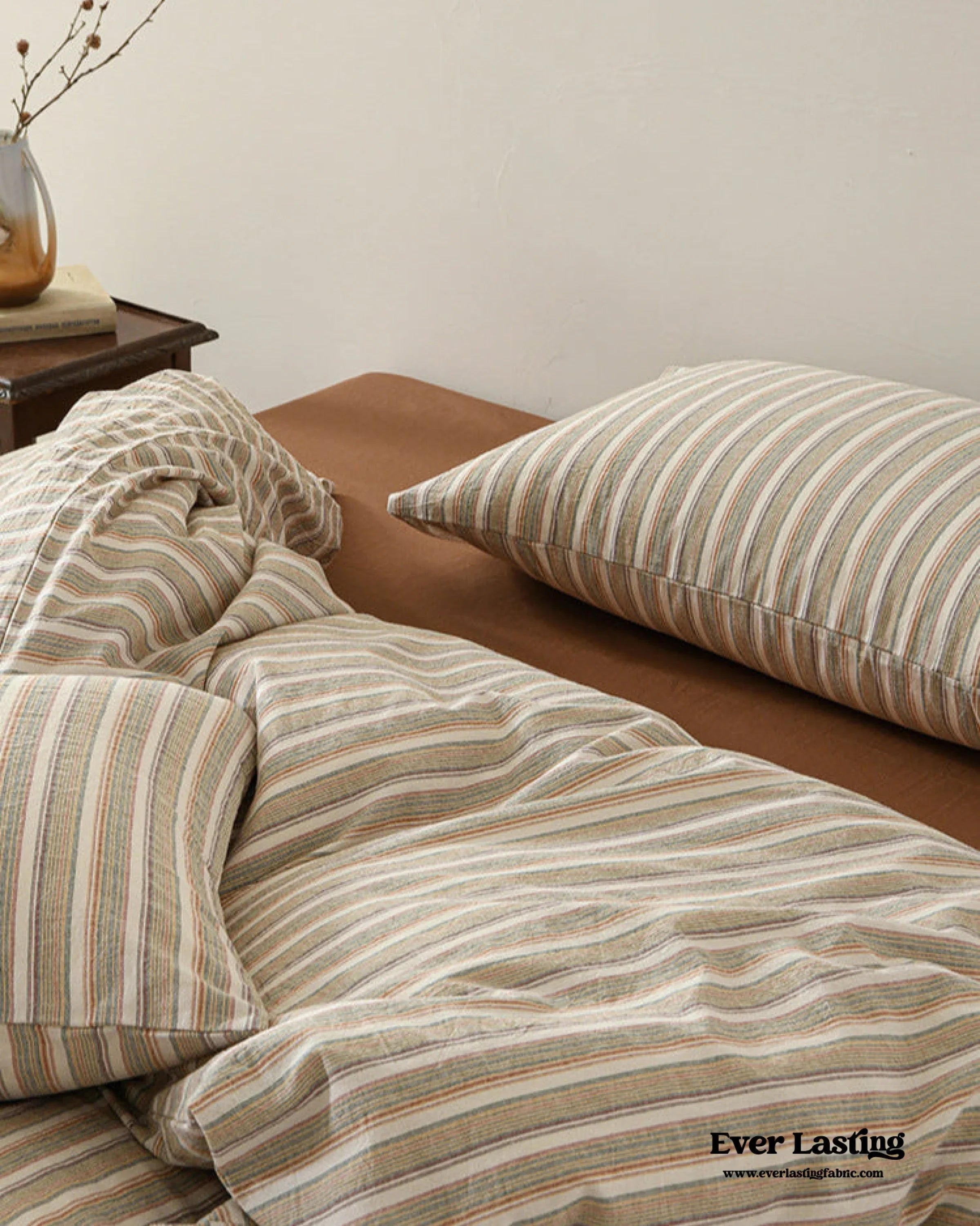 Ava Vintage Striped Cotton Bedding Set / Beige Striped Ever Lasting