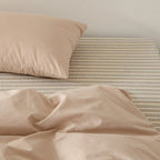 Ava Vintage Striped Cotton Bedding Set / Beige Solid Ever Lasting