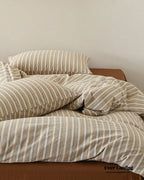 Ava Vintage Striped Cotton Bedding Set / Beige Solid Ever Lasting