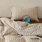 Ava Vintage Striped Cotton Bedding Set / Beige Solid Ever Lasting