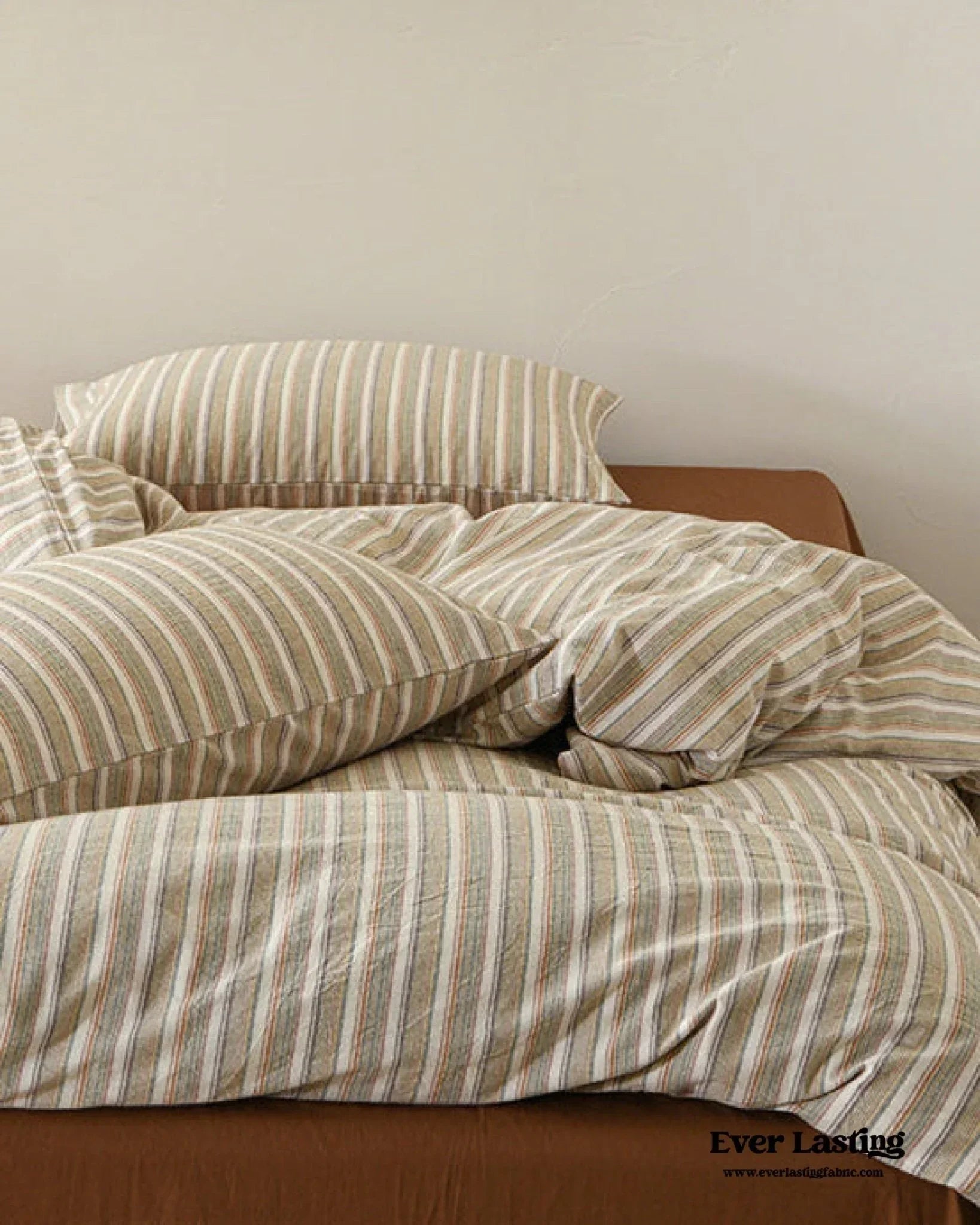 Ava Vintage Striped Cotton Bedding Set / Beige Solid, texture detail - House Of Avana